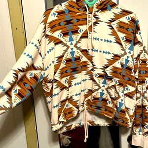 Geometric Patterned Hoodie - Brown and Blue